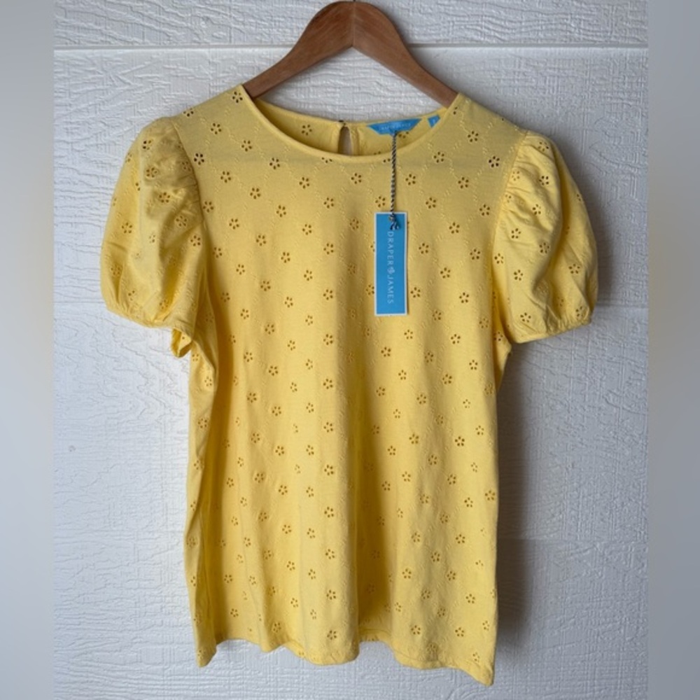 Draper James Puff Sleeve Eyelet Top Yellow Small NWT